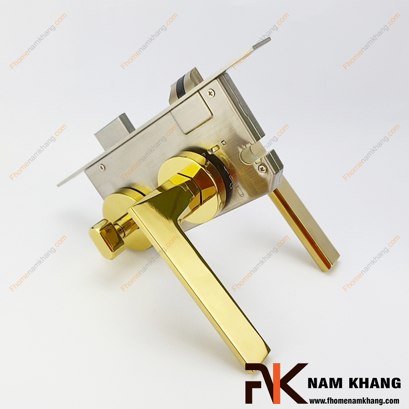 Khóa cửa phân thể hợp kim màu vàng bóng cho cửa phòng NK570-PVD có thiết kế khá nhỏ gọn, tay gạt và ốp khóa riêng biệt.