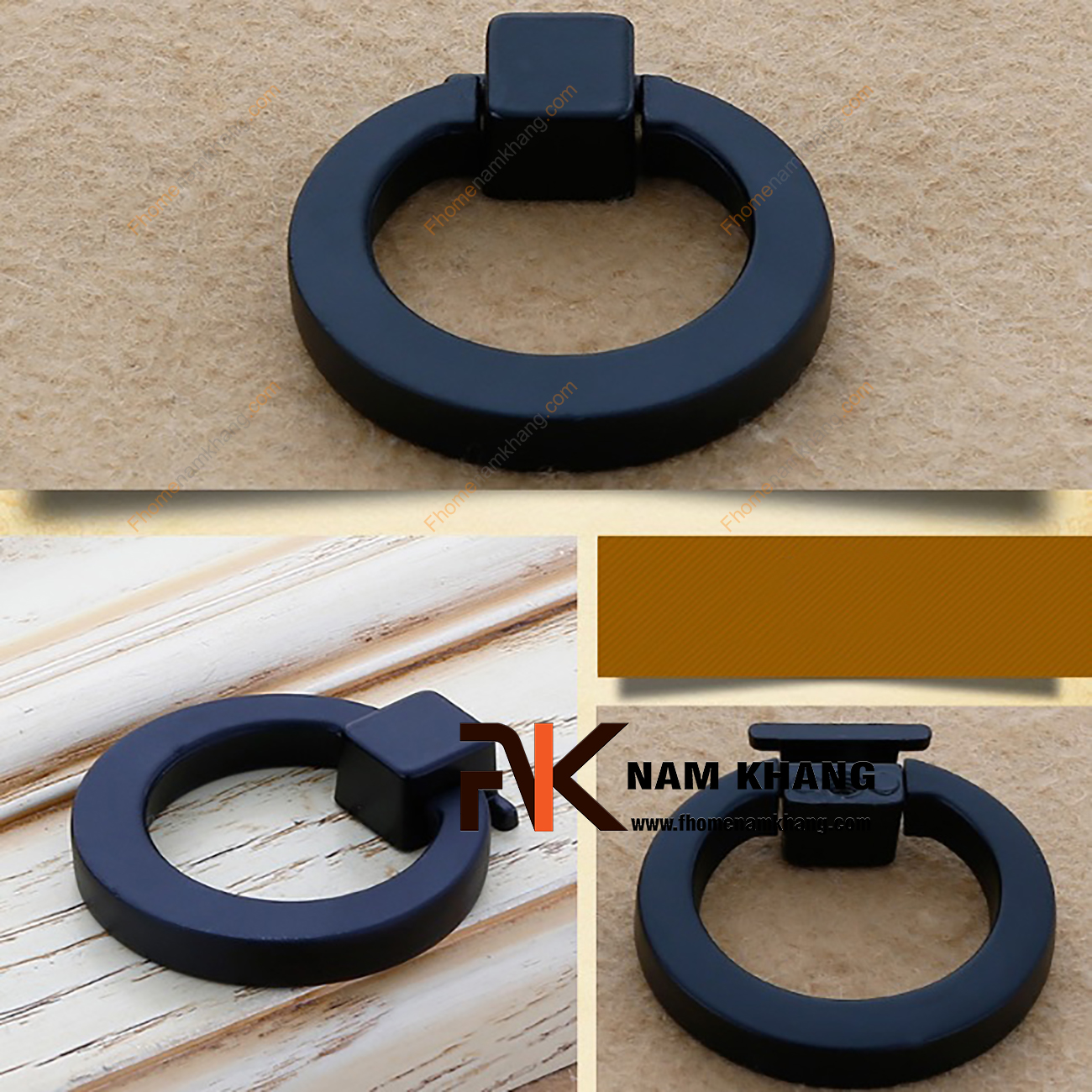 Núm cửa tủ dạng vòng màu đen mờ NK161-D có thiết kế khá đơn giản khi sử dụng kết hợp phần chân đế hình vuông với vòng cao cấp.